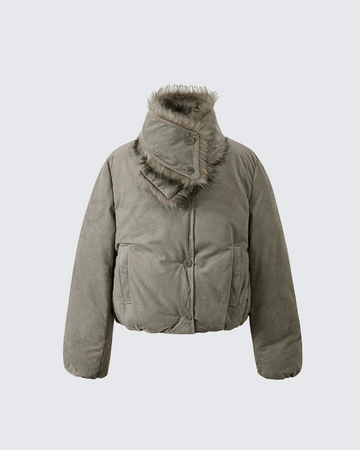 Faux Suede Short Padded High Collar Jacket