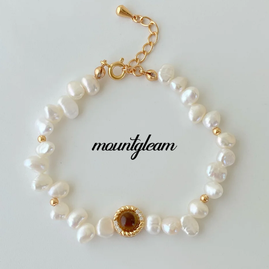 Brown Women Bracelet Pearl Tiger Eye Lava Baroque Style — Parisian Muse