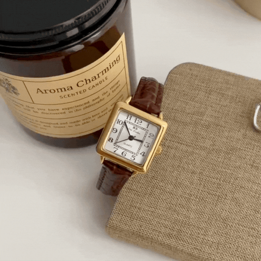 Brown Women’s Watch – Square White Dial Watch with Leather Strap | Hazel