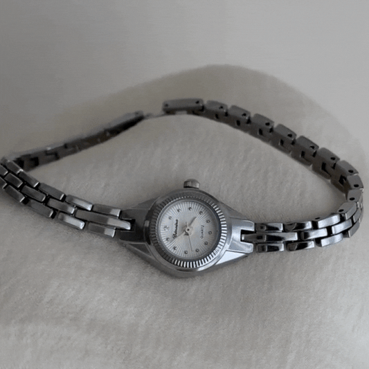 Mini Silver Chain Watch - Petite White Dial for Women