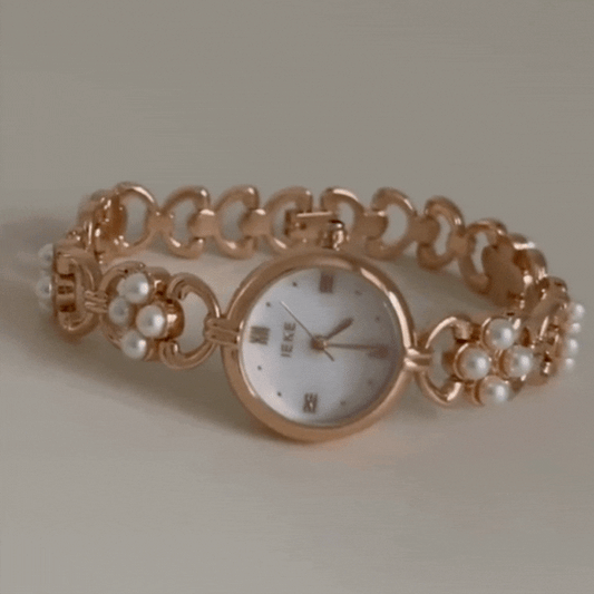Pearl Bloom – Montre-bracelet en or avec cadran blanc