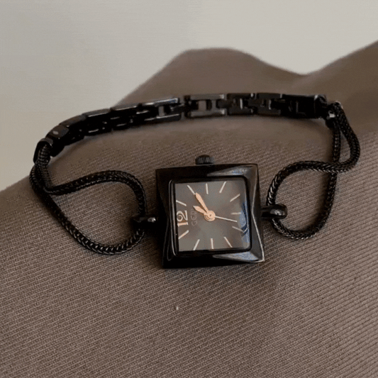 Refined Minimalist – Women’s Black Alloy Bracelet Small Square Dial Quartz Watch
