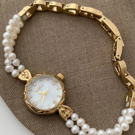 Vintage Pearl Timepiece: Mother of Pearl Mini Watch