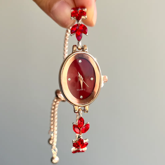Crimson Mermaid : Montre-bracelet à cadran ovale rouge