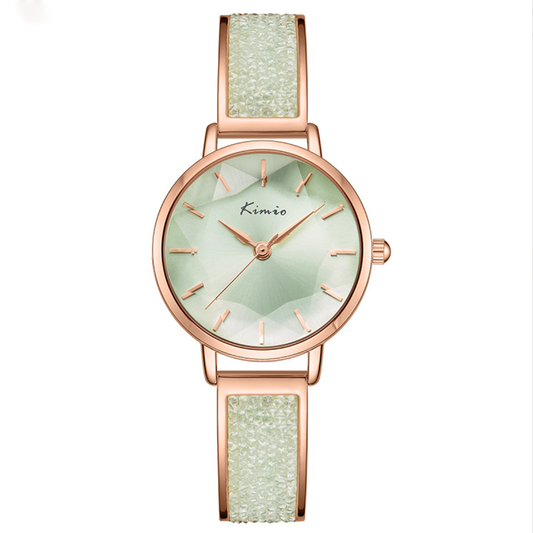 Montre à quartz avec bracelet en or rose et incrustations de jade