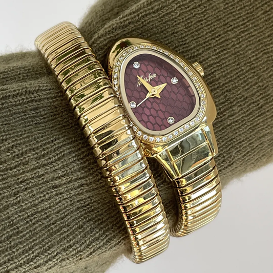 Serpenti Flame - Red Snakehead -horloge met gouden wrap armband