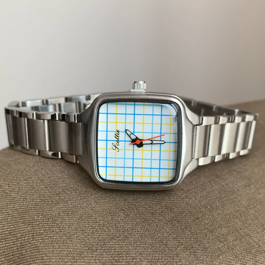 Silver Bracelet Quartz Watch for Women - Blue & Yellow Plaid Dial, Chic & Uniek