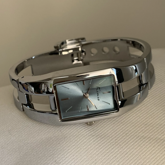 Silver Bracelet Quartz Kijk voor vrouwen - rechthoekige blauwe wijzerplaat, elegant en stijlvol