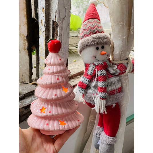 Ceramic Christmas Tree Night Light – Warm Ambient Bedside Lamp, Holiday Table Decor Gift, Battery Powered (10.5×9.5×17 cm)