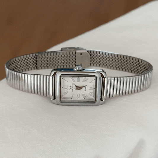 Aura Chroma - Silver Alloy Women's Quartz Watch with White Rectangular Dial