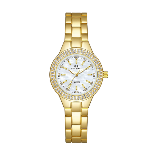 Montre minimaliste moderne pour femme, grand cadran blanc doré