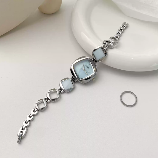 Silver Bracelet With Square Blue Ladies Quartz Watch