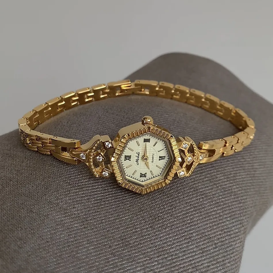 Women’s Quartz Watch – Vintage-Inspired Gold Bracelet with Octagonal Dial