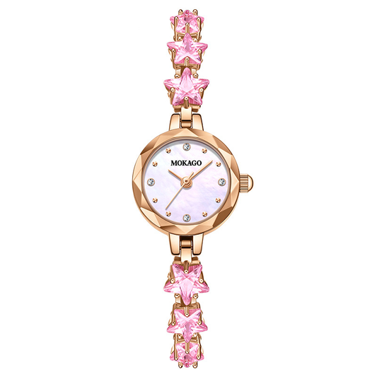 Rose Gold Starry Armbånd Watch: Round Dial Quartz Design
