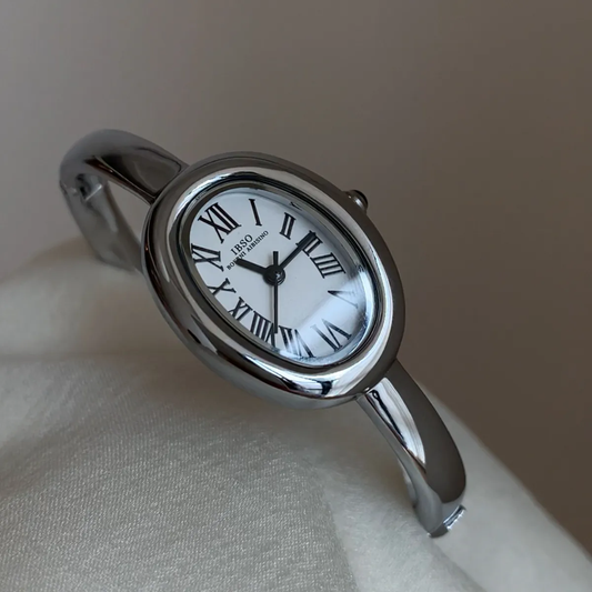 Silver Bangle Quartz Kijk voor vrouwen-witte badkuipvormige wijzerplaat, elegant en chic