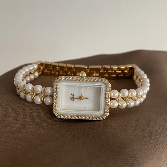 Opaline Radiance - Pearl Bracelet Watch with Mother-of-Pearl Dial & Crystal Case