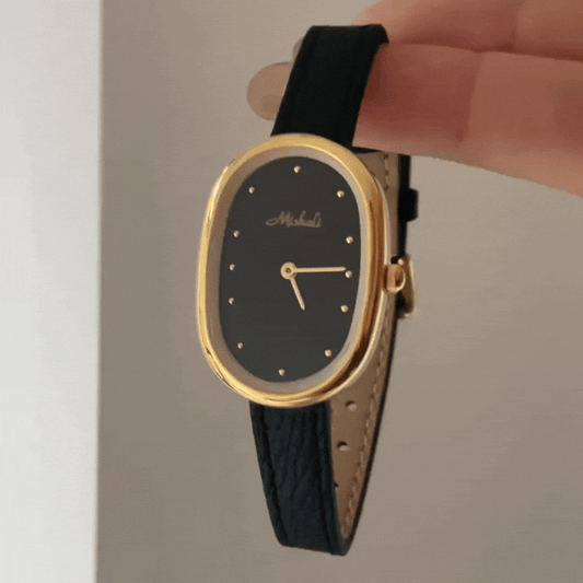 Montre à quartz avec bracelet en cuir ovale
