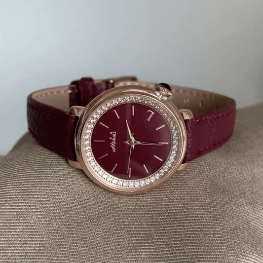 Montre Crimson Ankara : Montre en cuir litchi doré et rouge