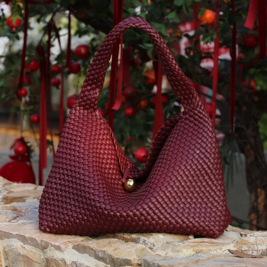 Burgundy Hand-Woven Leather Hobo Bag – Old Money Office Style