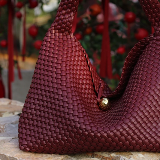 Burgundy Hand-Woven Leather Hobo Bag – Old Money Office Style
