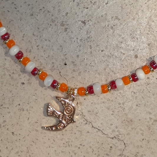 Handmade Bright Orange Conch Beaded Necklace|Sunburst Shell