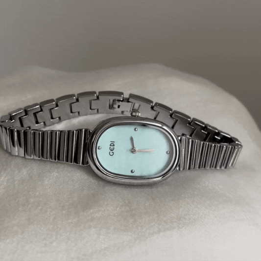 Minimalist Silver Women's Watch – Light Blue Oval Dial | Daily Commuter Style