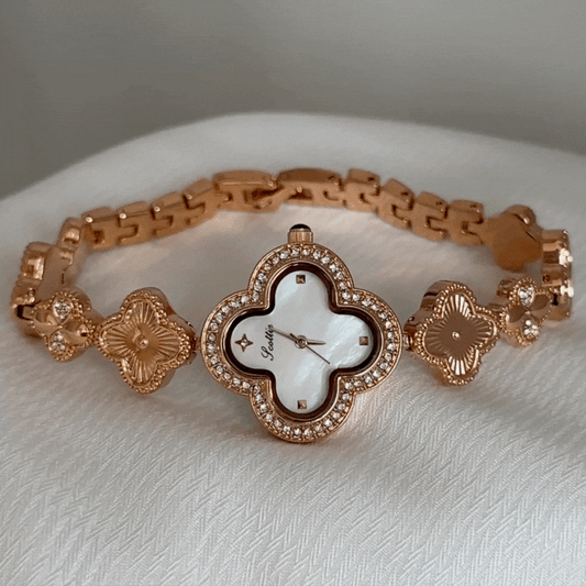 Rose Gold Women’s Watch – Clover Link Bracelet with Crystal Bezel & Mother-of-Pearl Clover Dial | Amélie