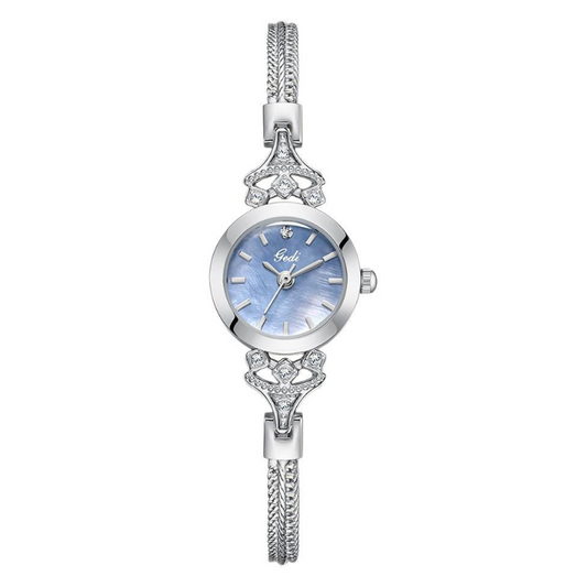 Refined Royal Charm: Mini Round Blue Mother-of-Pearl Quartz Watch