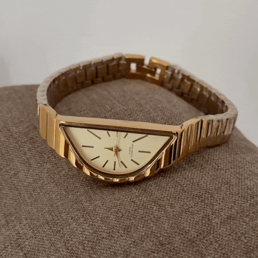 Gold Women’s Half-Moon Minimalist Quartz Bangle Watch Elegant Style