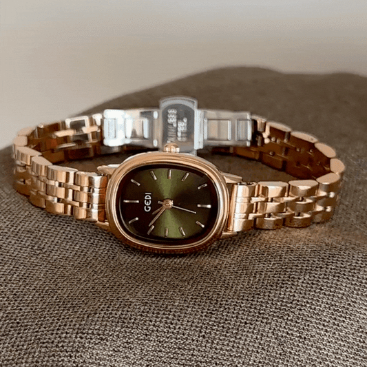 Rose Gold Women’s Oval Green Small-Dial Quartz Watch Classic Vintage Style – Verdeline