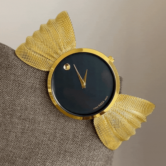 Aurelia Bold – Gold Mesh Butterfly Clasp Women’s Quartz Watch with Large Black Round Dial