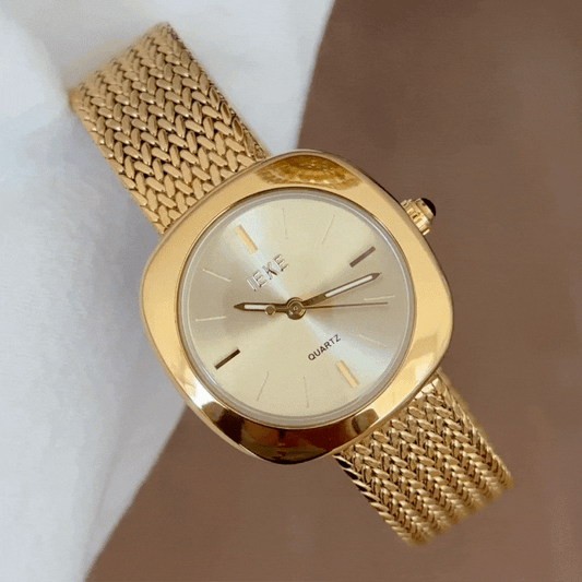 Aurora Grain – Classic Gold Wheat-Link Women’s Quartz Watch with Square Dial