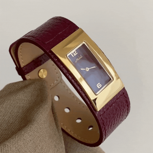 Rouge Classique – Elegant Red Leather Women’s Quartz Watch with Gold Rectangular Case and Red Dial