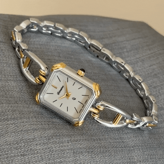 Elegant Luxury – Women’s Two-Tone Gold Bracelet Rectangular White Dial Quartz Watch