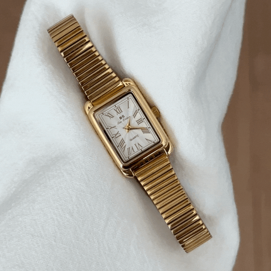 Aura Recto - Gold Alloy Women's Quartz Watch with White Rectangular Dial