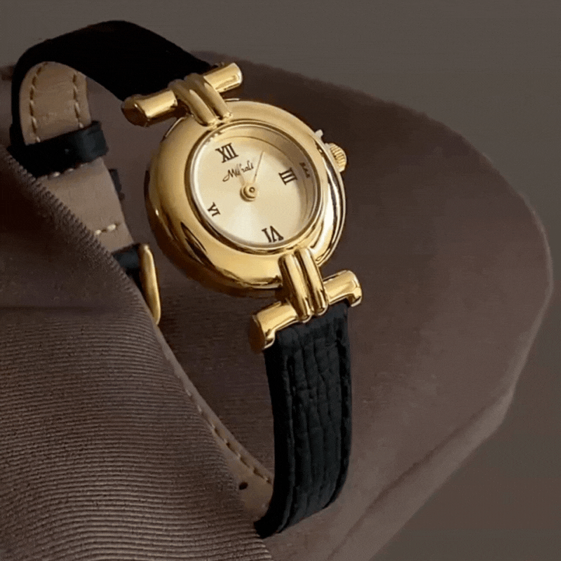 Montre à quartz ronde en cuir de style vintage Grace – MTG