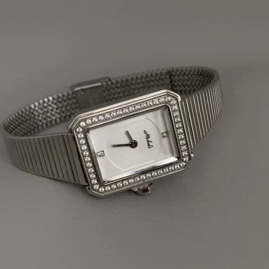 Silver Women’s Watch – Dainty Watch with Rectangle Crystal Dial | Glint