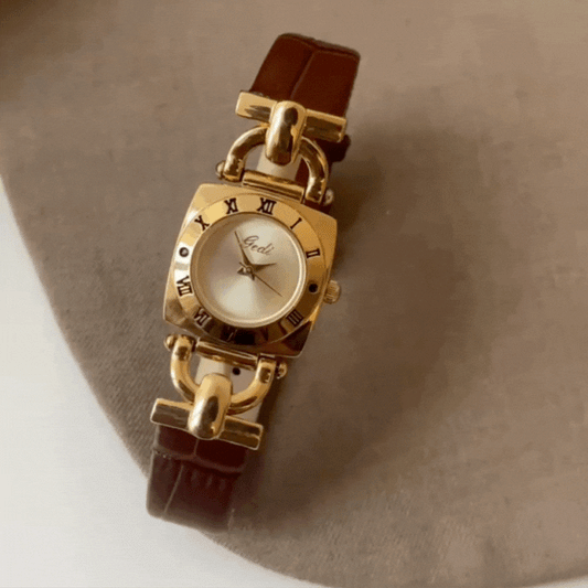 Vintage Rouge Timepiece: Brown Leather Gold Case Watch
