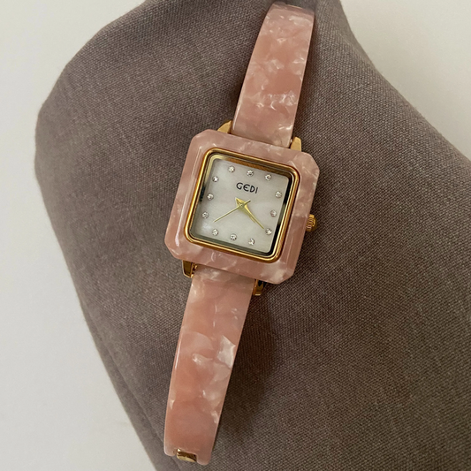Pink Amber Bangle Watch s bijelim kvadratnim biranjem ženskim kvarcnim sat