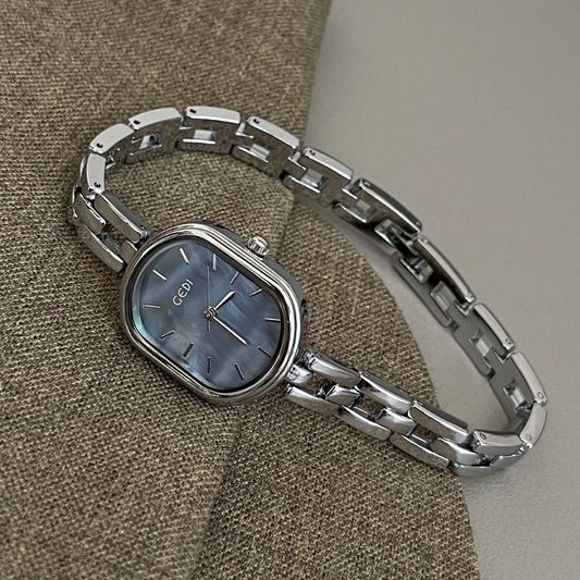 Silver Grace Timepiece: Oval Mother-of-Pearl Dial Watch