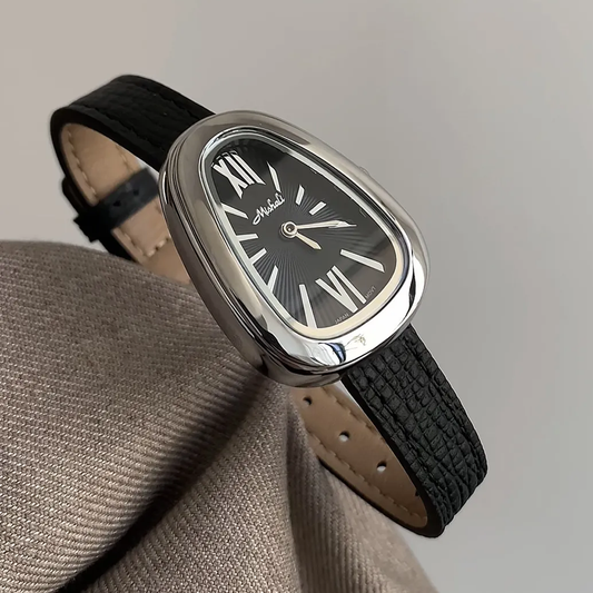 Black Leather & Silver Case with Black Dial Serpenti Quartz Watch