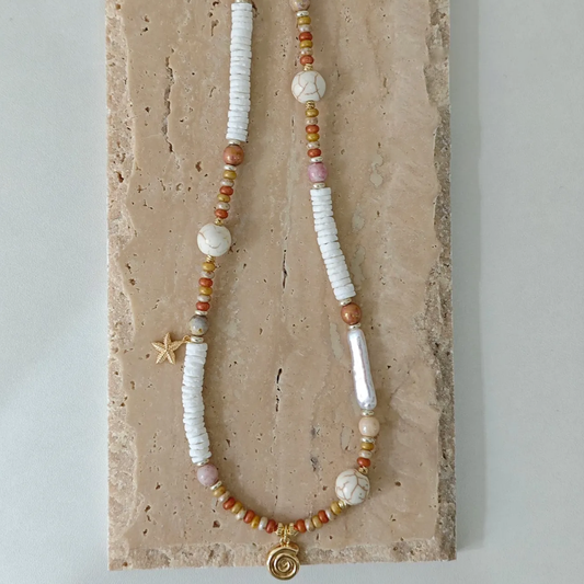 Handmade Ocean Glass Beaded Necklace|Echoes of Shore