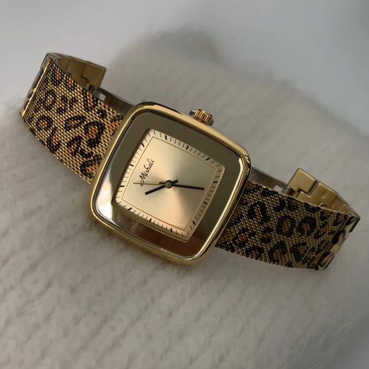 Vintage leopard print zlatni široki remen kvadrat zlatni brojčanik kvarc sat
