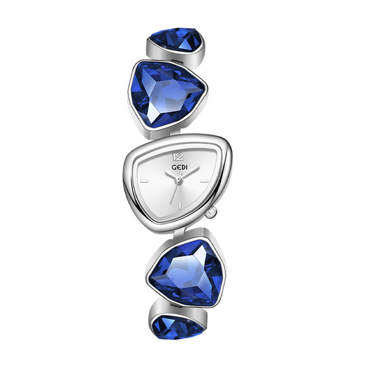 Unique Blue Silver Dial Quartz Watch: Irregular Design Timepiece