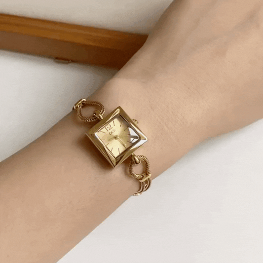 Golden Luxe Timepiece: Square Waterproof Chain Watch
