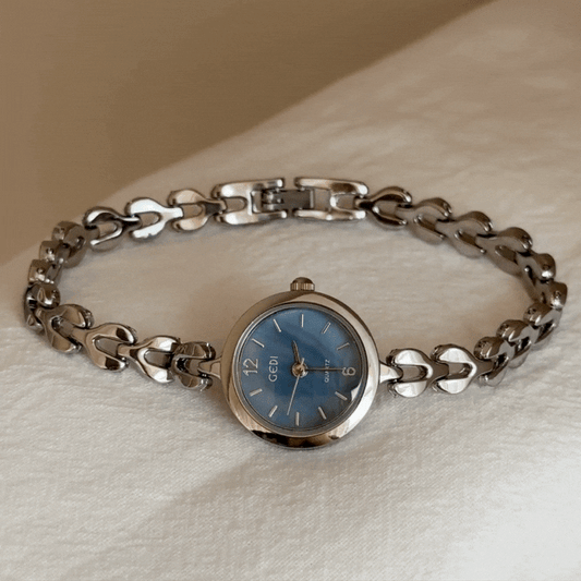 Minimalist Elegant Blue Dial Silver Stainless Steel Bracelet Quartz Watch
