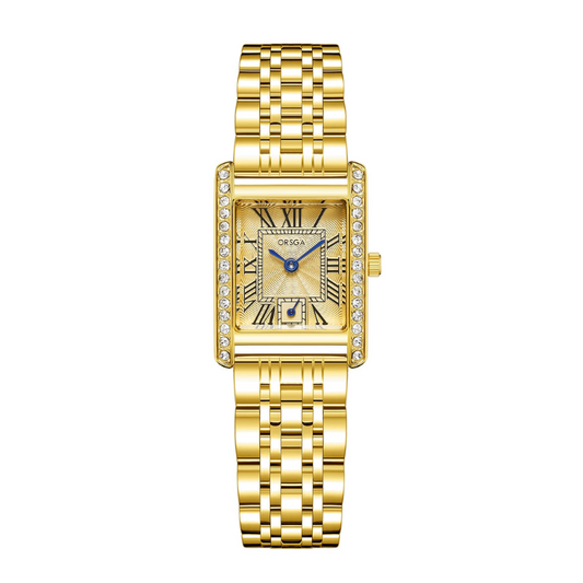 Gold Women's Watch – Rectangular Roman Dial Dainty Watch with Crystals | Vienna
