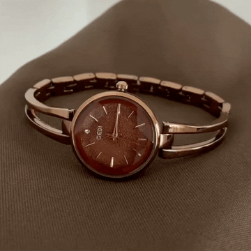 Golden Hazel - Women's Brown Round Face Armband Watch