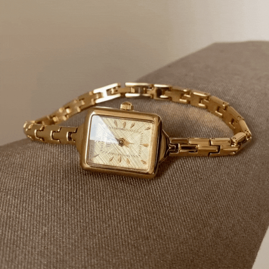 Gold Women’s Rectangle Watch – Dainty Thin Strap Quartz Timepiece | Goldenline