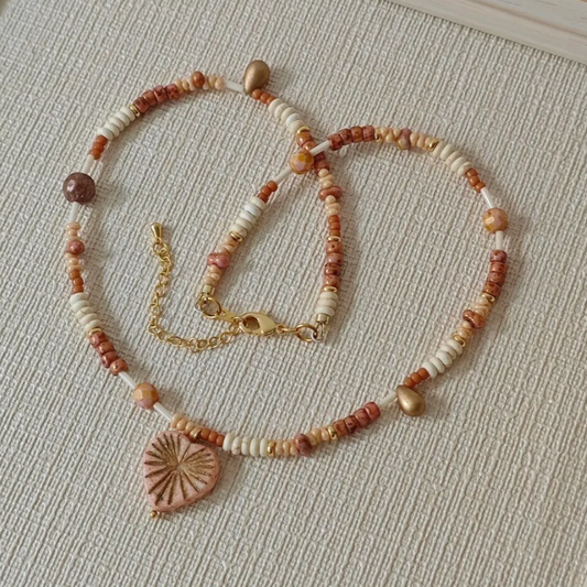 Handmade Cinnamon Pink Heart Beaded Necklace – Dainty Indie Jewelry | Blush Charm